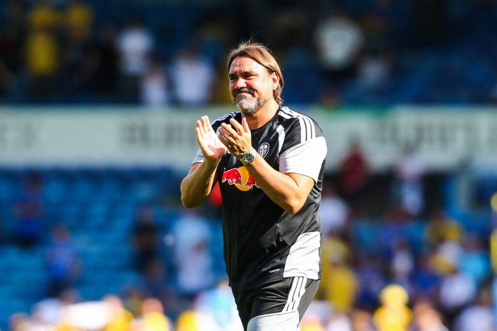 Leeds manager Daniel Farke applauds during pre-season.
