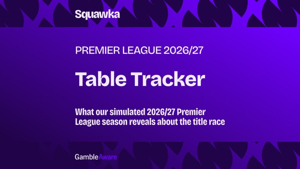 Premier League table tracker showing a simulated 2026/27 season, with clubs moving between first and 20th.