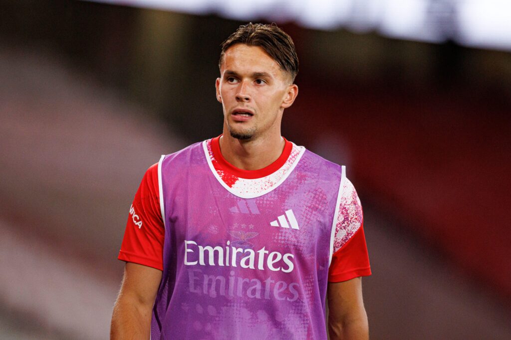 New Newcastle signing Amar Dedic warming up for former side Benfica.