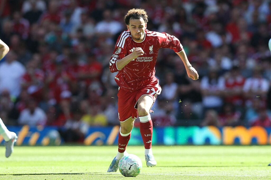 Liverpool midfielder and Inter-bound star Curtis Jones in league action against Brentford.