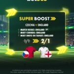 Bet365 Czechia vs England Super Boost: England treble boosted from 1/1 to 2/1