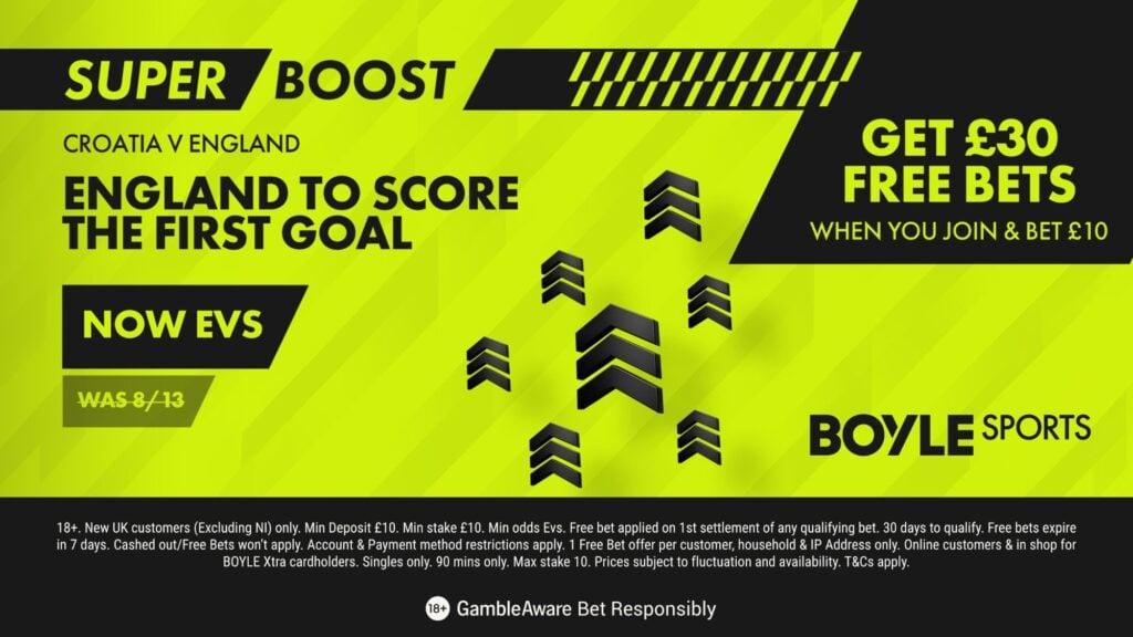 BOYLE Sports Croatia vs England Super Boost - England to score the first goal at evens