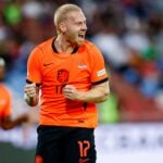 Mexx Meerdink celebrates scoring for the Netherlands against Serbia