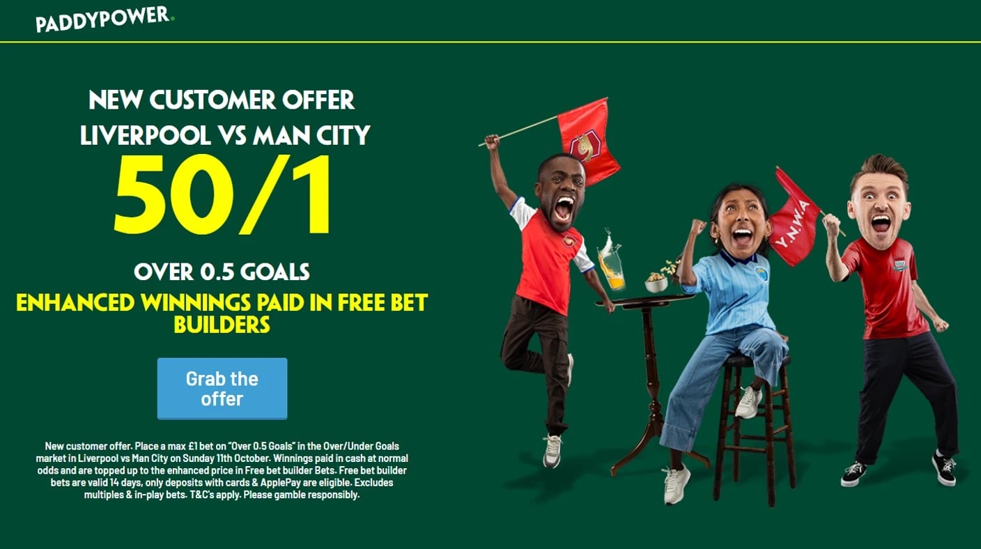 Paddy Power Liverpool vs Man City offer 50/1 over 0.5 goals