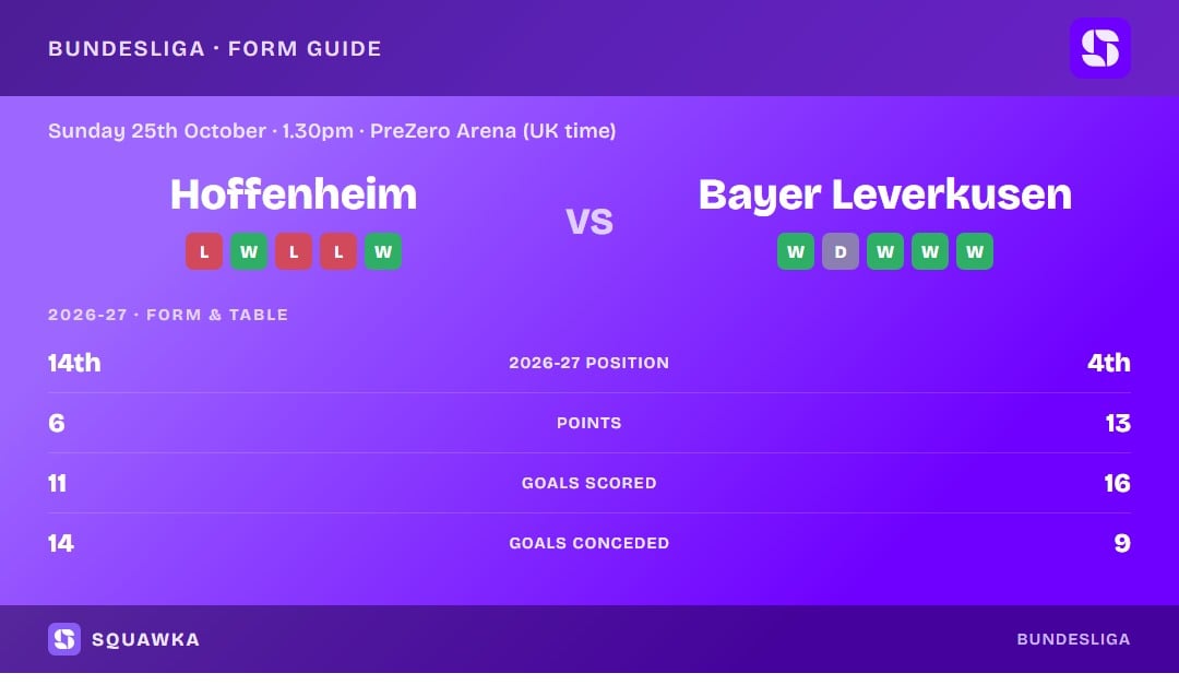 Hoffenheim vs Bayer Leverkusen: form guide and current league standing