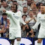 Real Madrid forward Yan Diomande celebrates in the Champions League win over RB Leipzig
