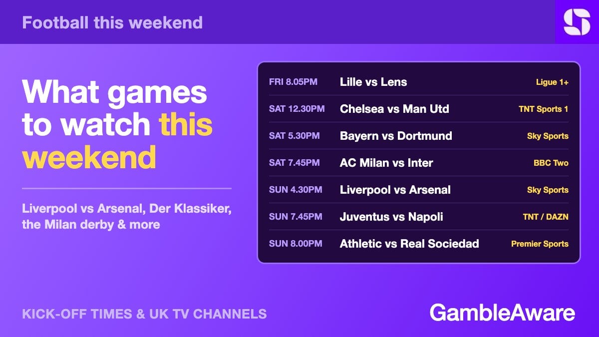 What games to watch: football this weekend, with kick-off times and UK TV channels