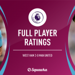 West Ham United 2-0 Manchester United, Player ratings, Premier League