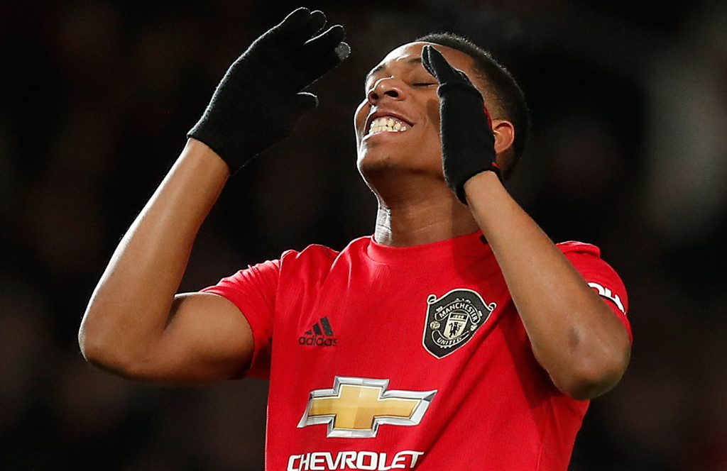 Manchester United's Anthony Martial rues a missed chance during the FA Cup third round replay match at Old Trafford, Manchester.