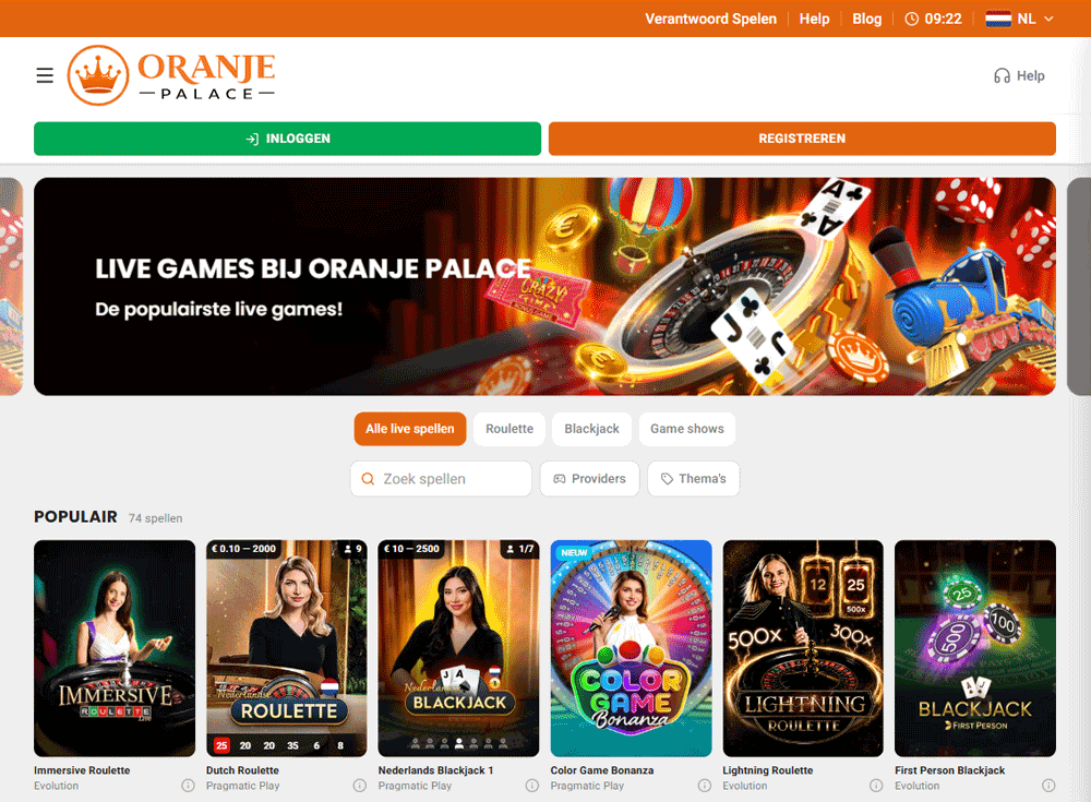 Live casino: Evolution én Pragmatic Play