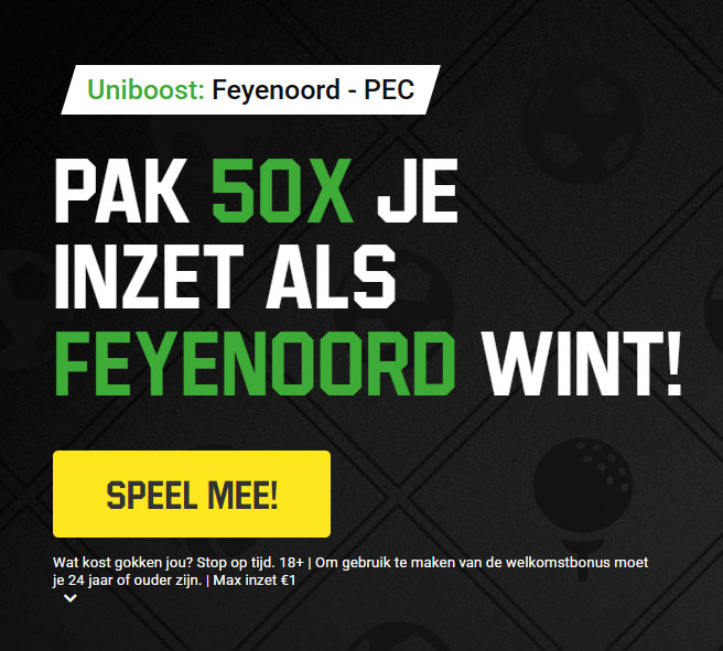 unibet feyenoord pec zwolle uniboost 50x inzet