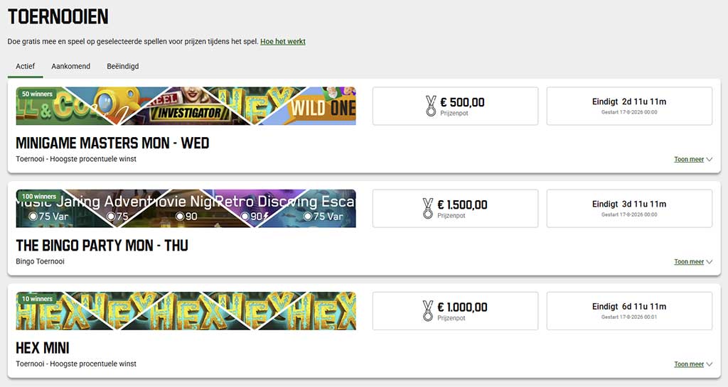 unibet bingo toernooien