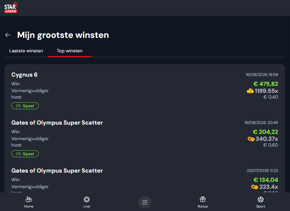 Enorme winst bij Star Casino
