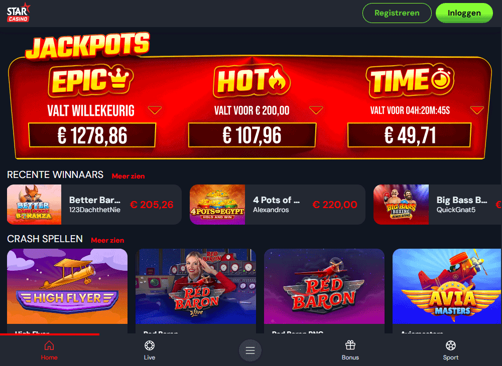 Jackpots bij Star Casino: Hot Pot, Time Pot en Epic Pot