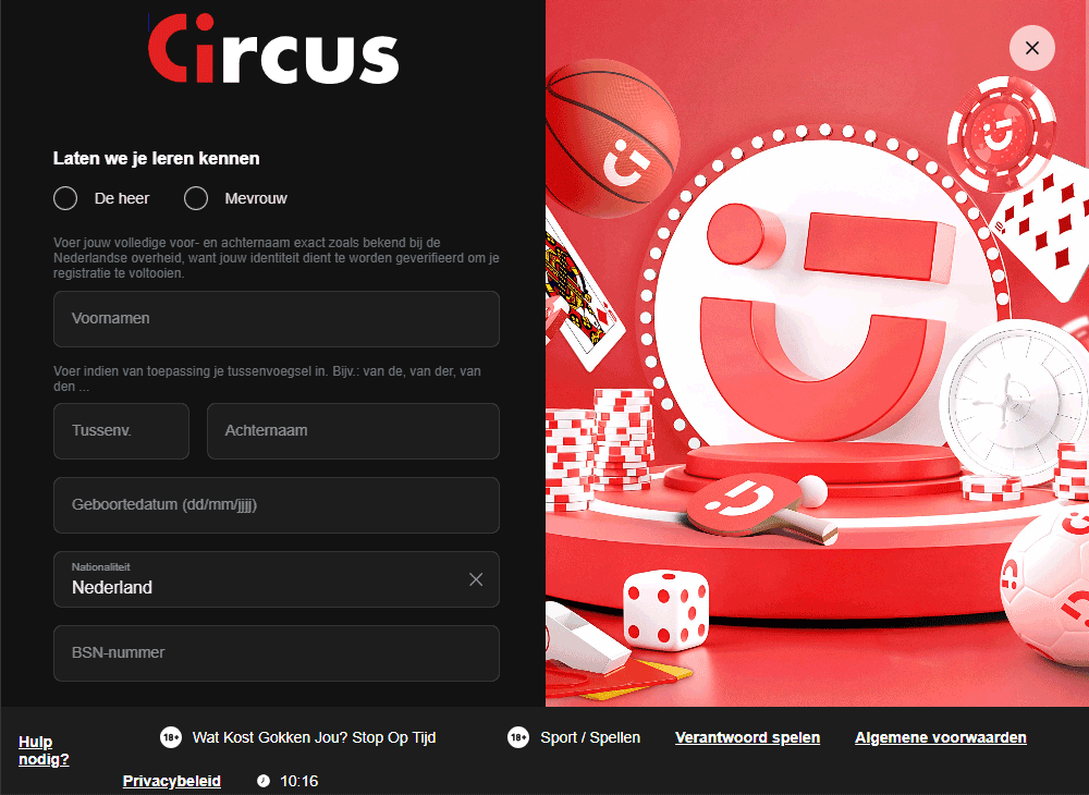 Registreren bij Circus Casino