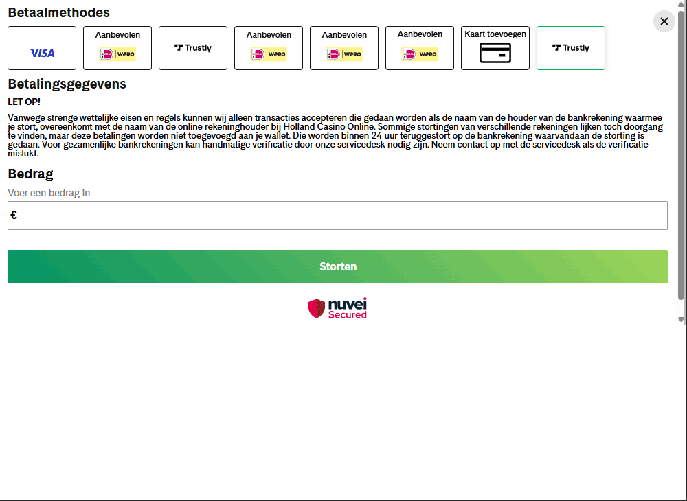 Open de kassa en kies Trustly