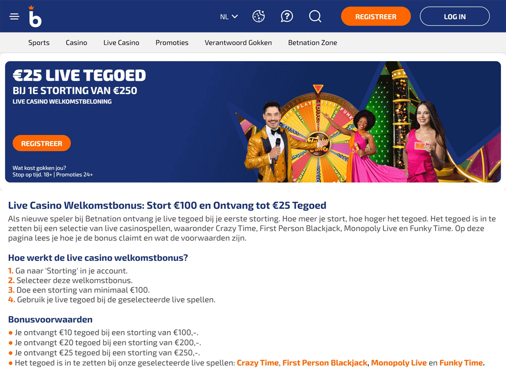 Bonus 3: live casino-tegoed tot €25