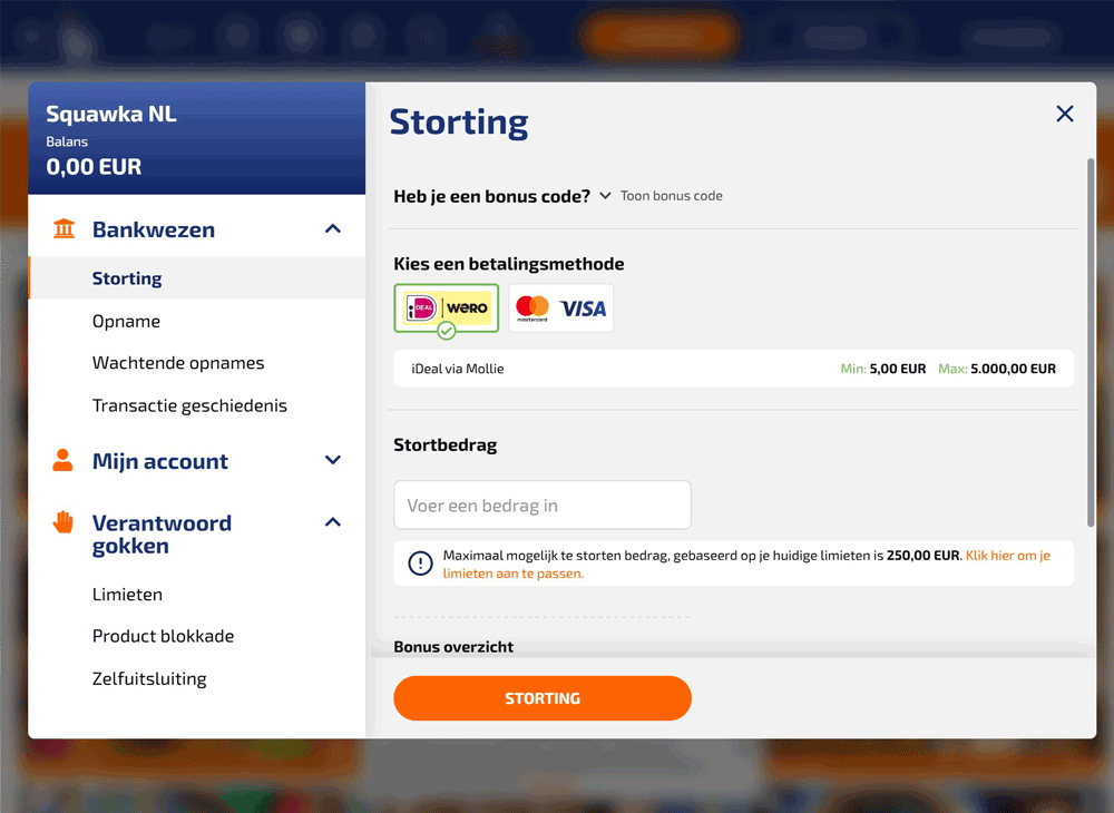 Storten en uitbetalen bij Betnation