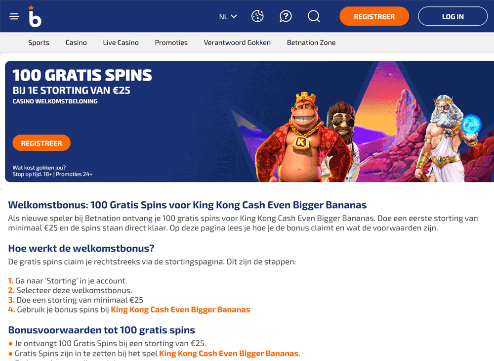 Bonus 1: 100 free spins op King Kong Cash Even Bigger Bananas