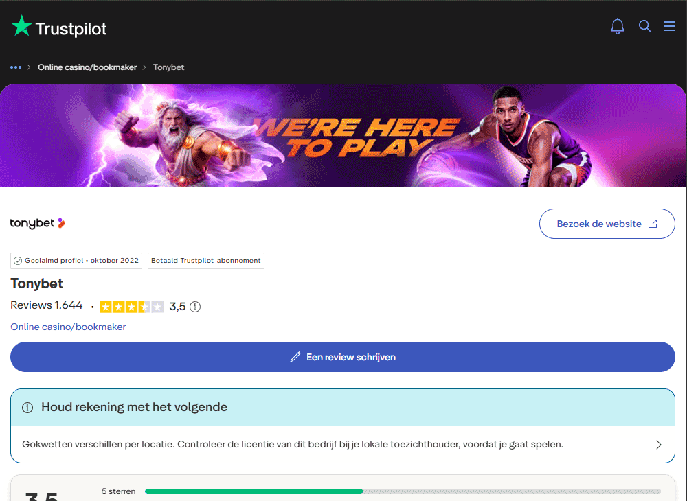 TonyBet Trustpilot-ervaringen: eerlijk gemengd beeld