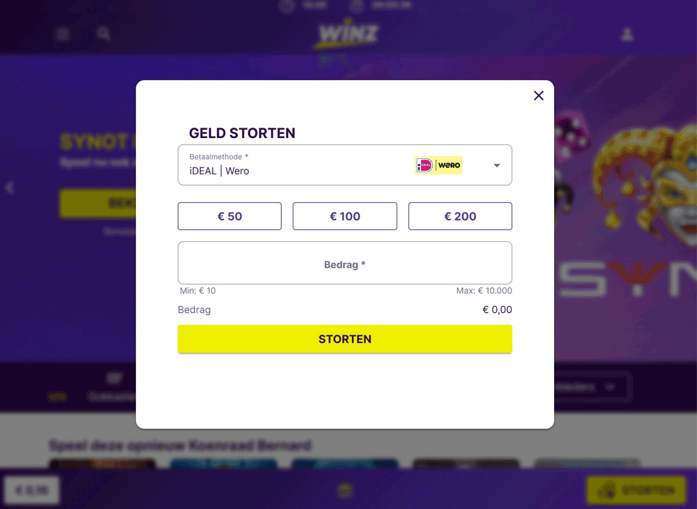 Storten en uitbetalen bij Winz Casino