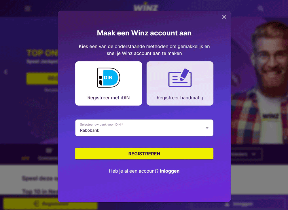 Registreren bij Winz Casino