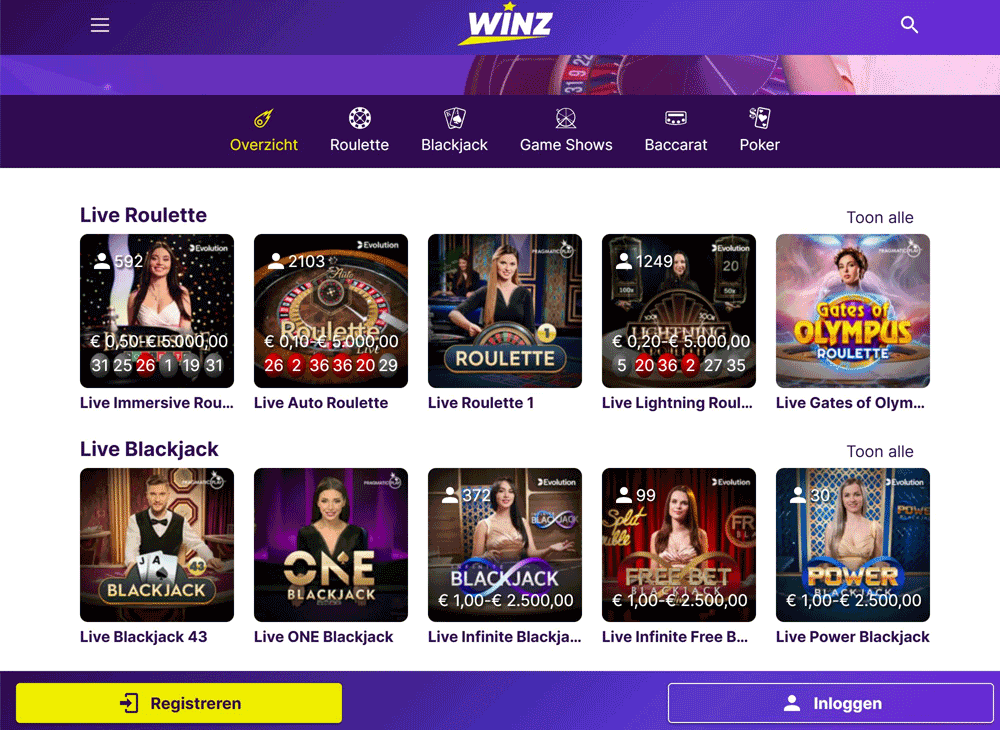 Winz Live Casino: prima basis, maar nog niet bijzonder