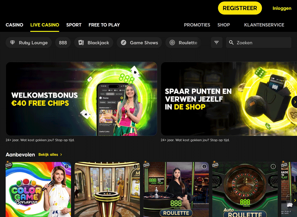 Het live casino van 888