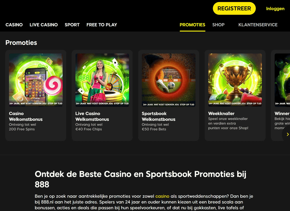100% 888 Casino bonus tot €250