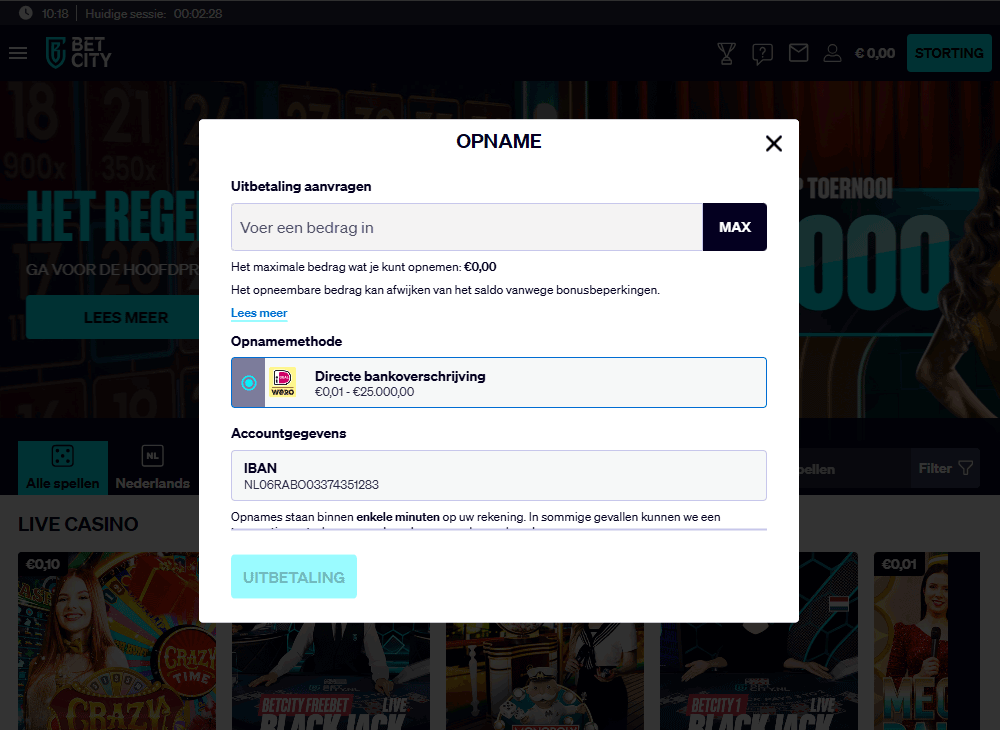 Uitbetalen bij BetCity Casino