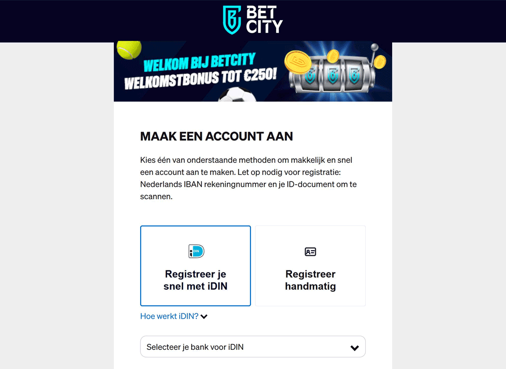 Registreren bij BetCity Casino