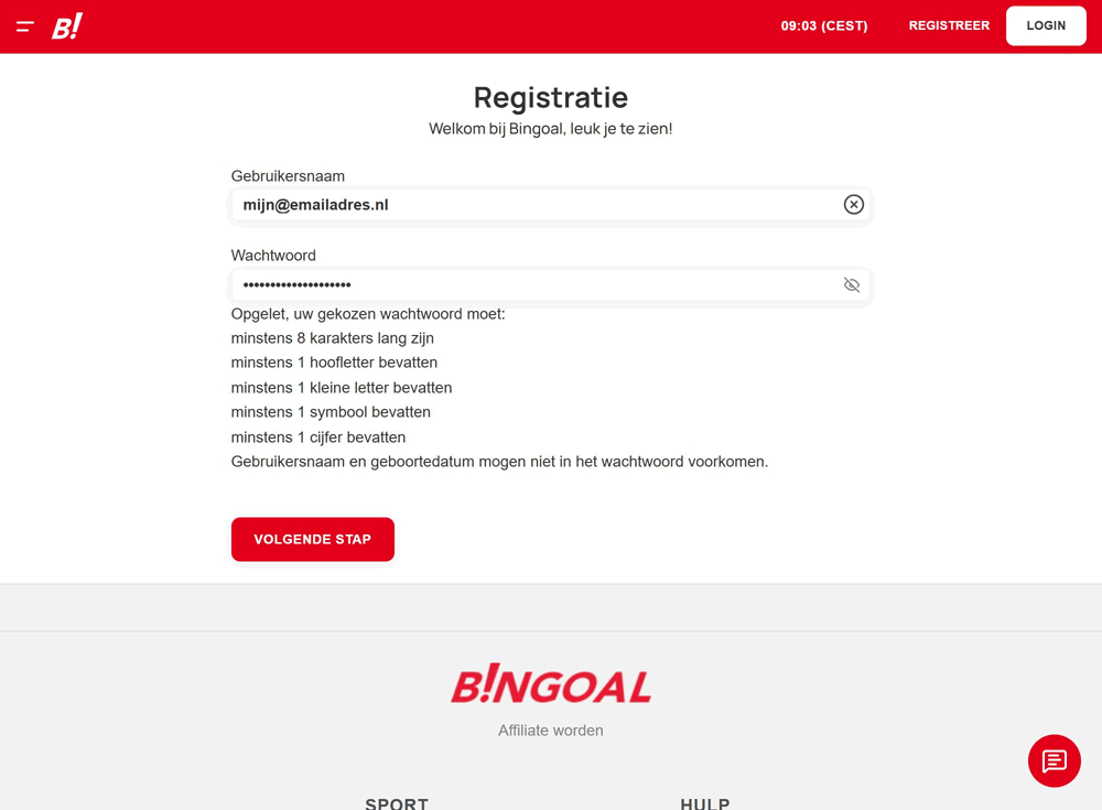 Registreren bij Bingoal Casino