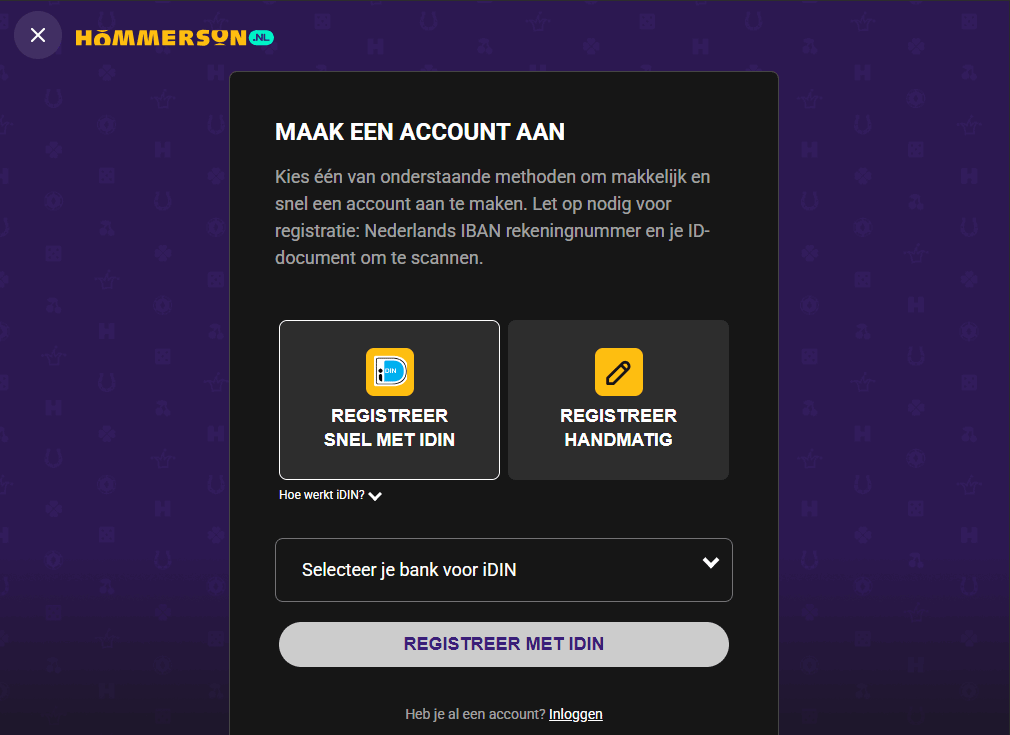 Registreren bij Hommerson Casino met iDIN