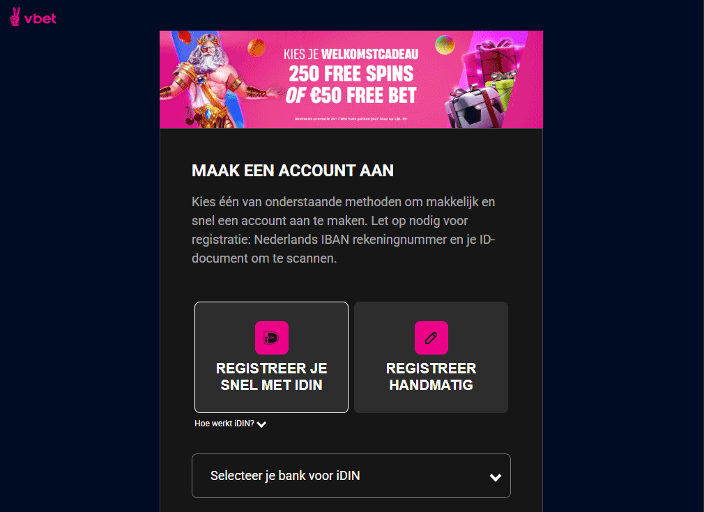 Registreren bij VBET Casino met iDIN