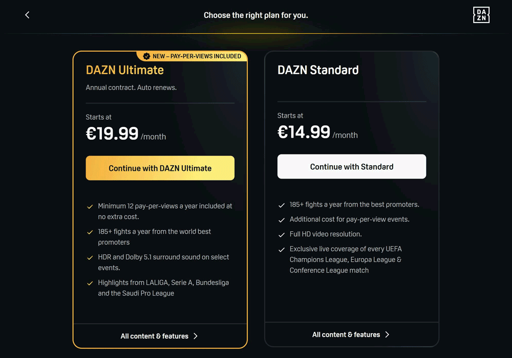 DAZN abonnement en kosten