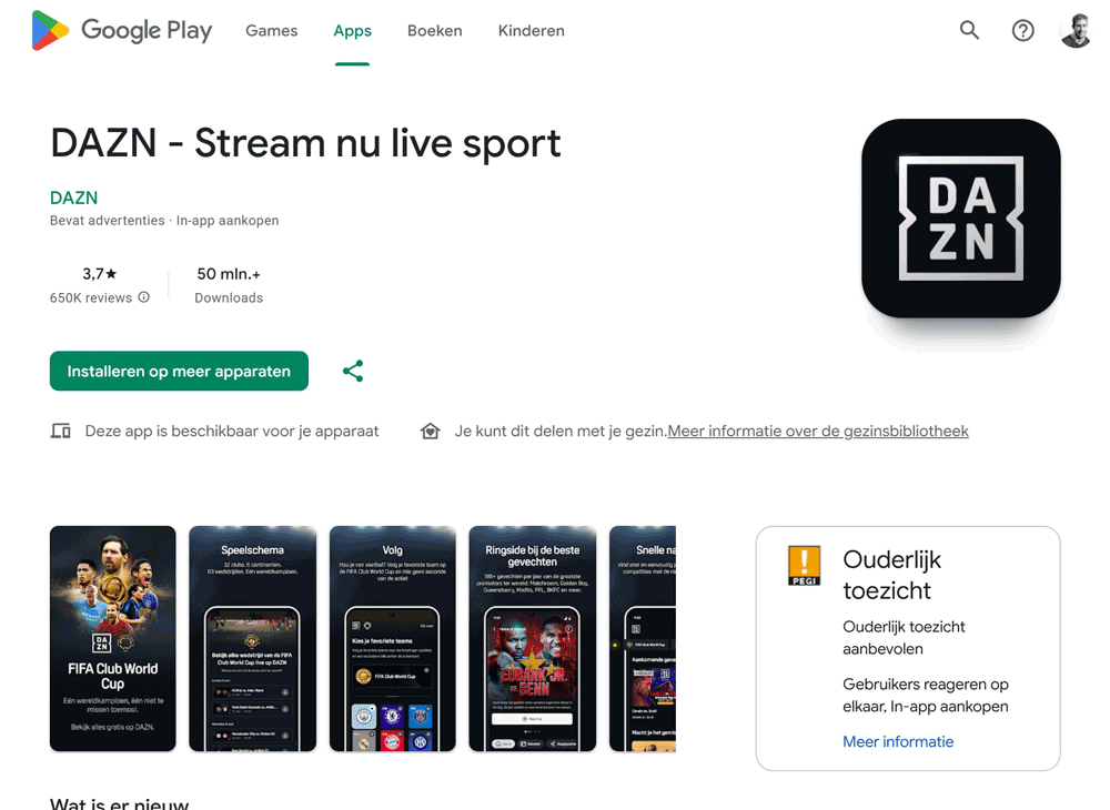 DAZN op tv, telefoon, tablet en laptop