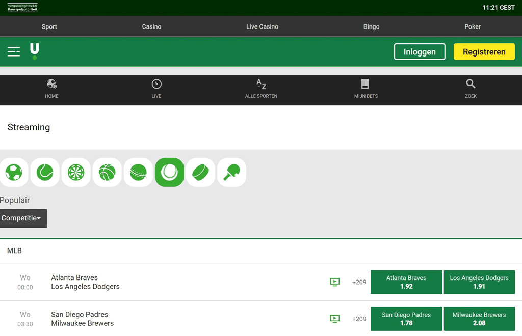 Gratis MLB live stream kijken via Unibet