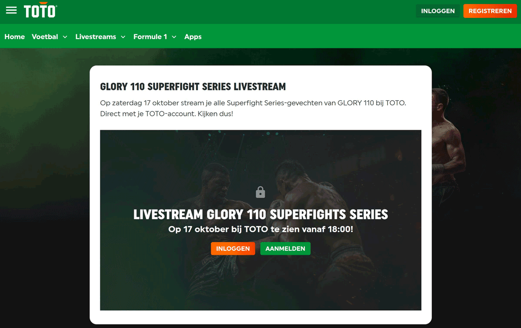 Glory 110 gratis kijken via TOTO Extra