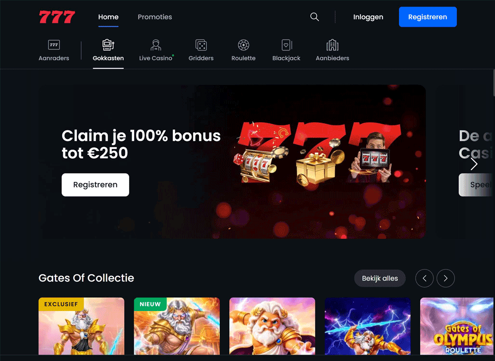De Casino777 welkomstbonus van 100% tot €250