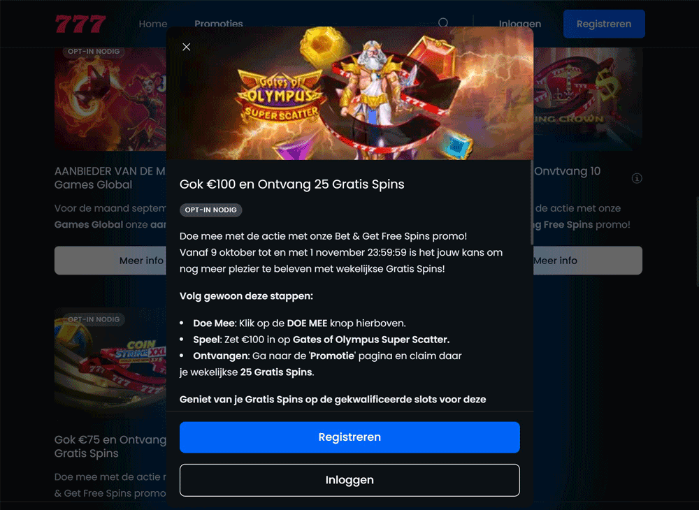 Dagelijkse free spins na live casino spelen