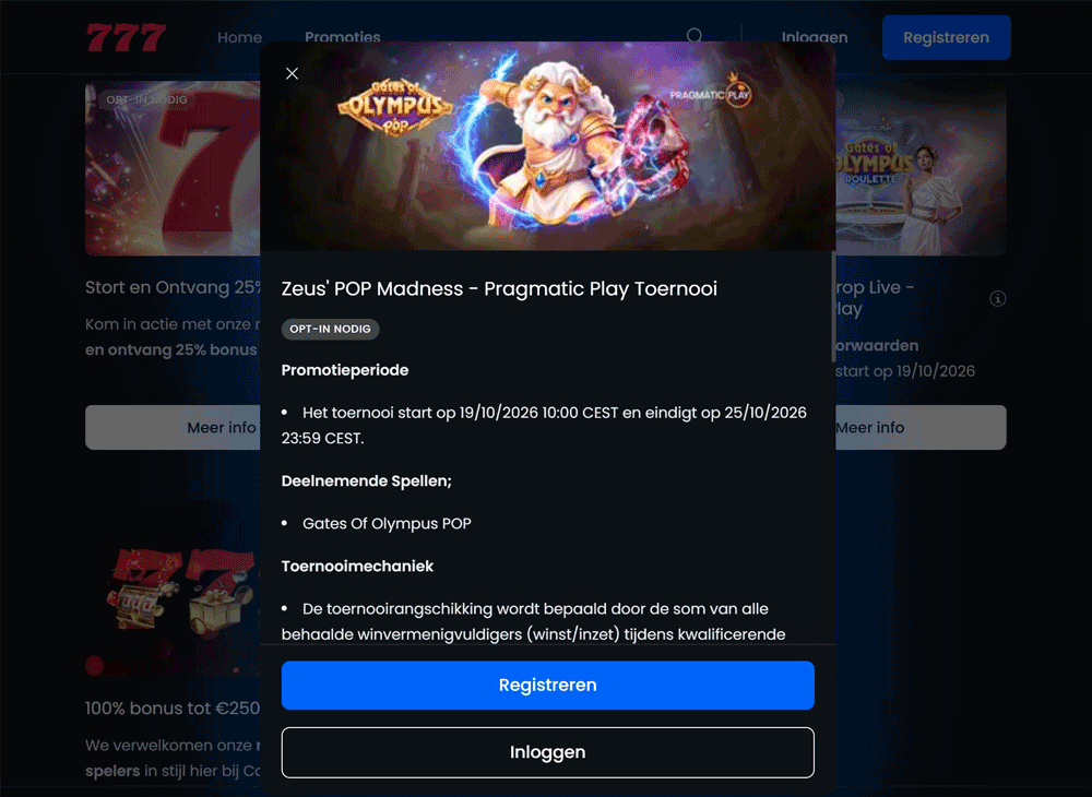 Slots toernooien bij Casino777