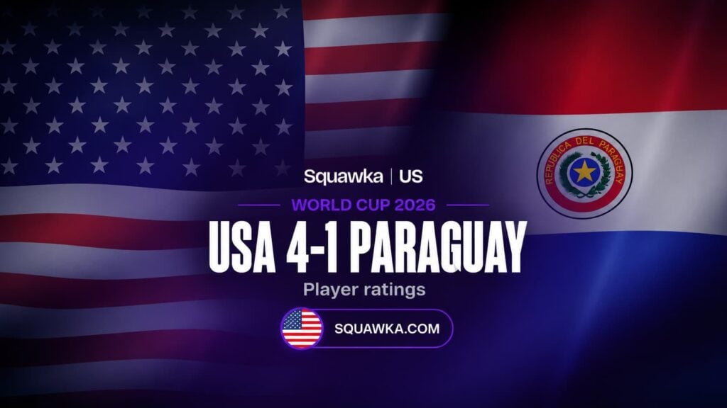 USA vs Paraguay player ratings graphic after the USAs 4-1 World Cup 2026 win