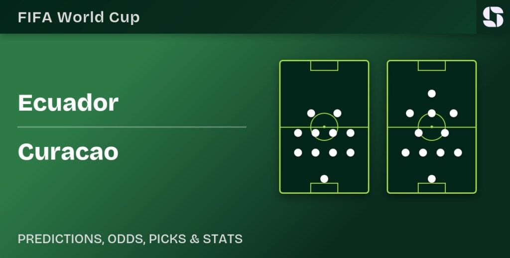 Ecuador vs Curaçao formation graphic for the 2026 FIFA World Cup Group F MD2 clash at Arrowhead Stadium