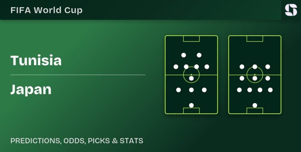 Tunisia vs Japan formation graphic for the 2026 FIFA World Cup Group E MD2 clash at Estadio BBVA