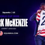 Mark McKenzie holding a USMNT number 22 shirt at a World Cup 2026 squad reveal