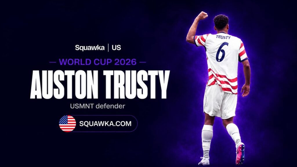 Auston Trusty celebrating in a USMNT shirt ahead of World Cup 2026