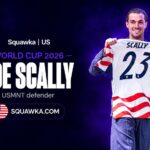 Joe Scally holding a USMNT number 23 shirt at a World Cup 2026 squad reveal