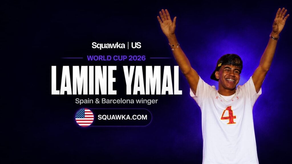 Lamine Yamal, Spain and Barcelona winger, on a Squawka World Cup 2026 graphic