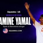 Lamine Yamal, Spain and Barcelona winger, on a Squawka World Cup 2026 graphic
