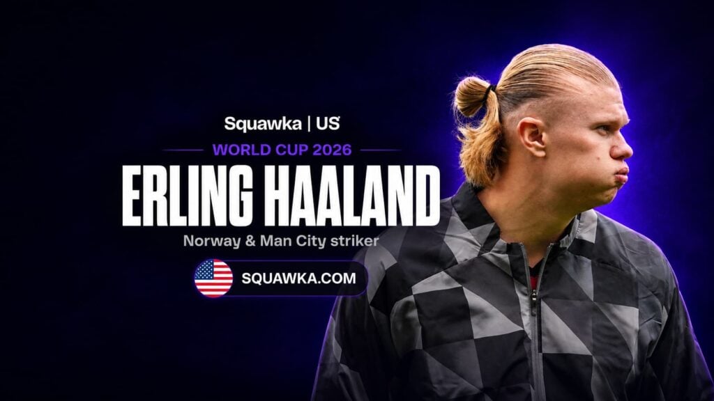 Erling Haaland, Norway and Manchester City striker, on a Squawka World Cup 2026 graphic